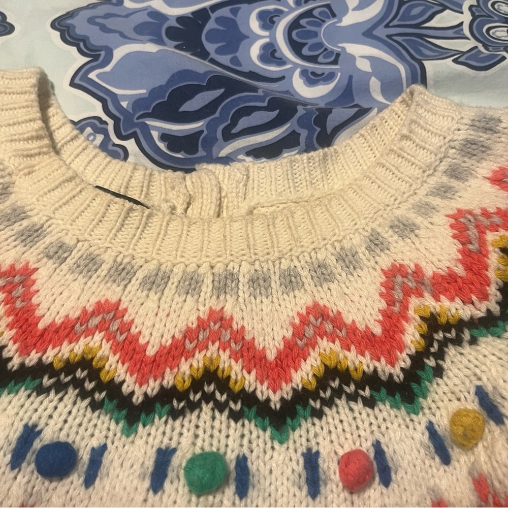 Talbots Fair Isle Pom Pom Sweater Size L - Picture 9 of 14